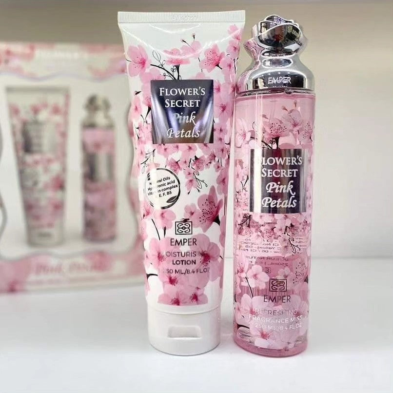 Flower's Secret Pink Petals SET Fragrance Mist  & Moisturizing Lotion (250ml ea) - The Perfect Gift Set for Any Date