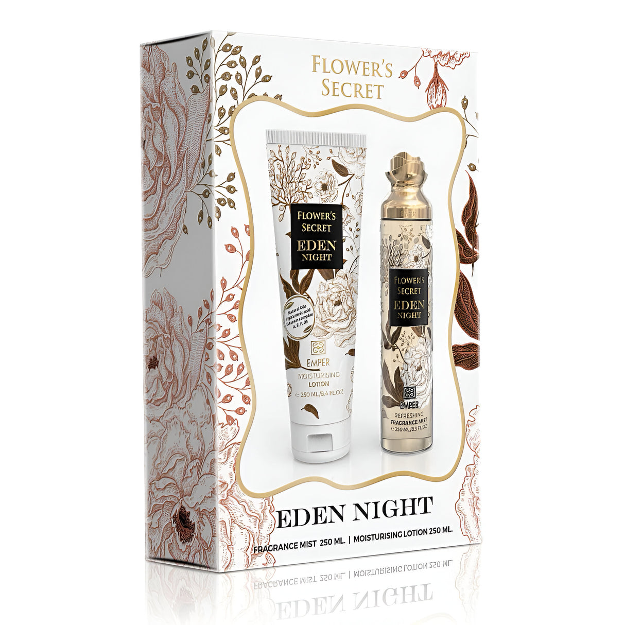 Flower's Secret Eden Night by Emper SET Fragrance Mist  & Moisturizing Lotion (250ml ea) The Perfect Gift Set for Any Date