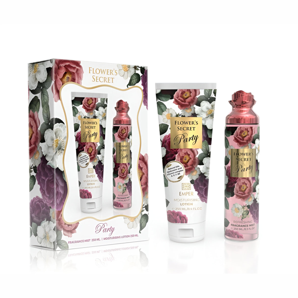 Flower's Secret Party SET Fragrance Mist  & Moisturizing Lotion (250ml each) NEW -The Perfect Gift Set for Any Date