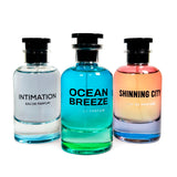 Set of 3 - Ocean Breeze, Shinning City and Intimation by Emper Perfumes - 3.4fl oz / 100ml each (Pack of 3) Eau de Parfum for Women and Men - Fresh Fragrance Bundle