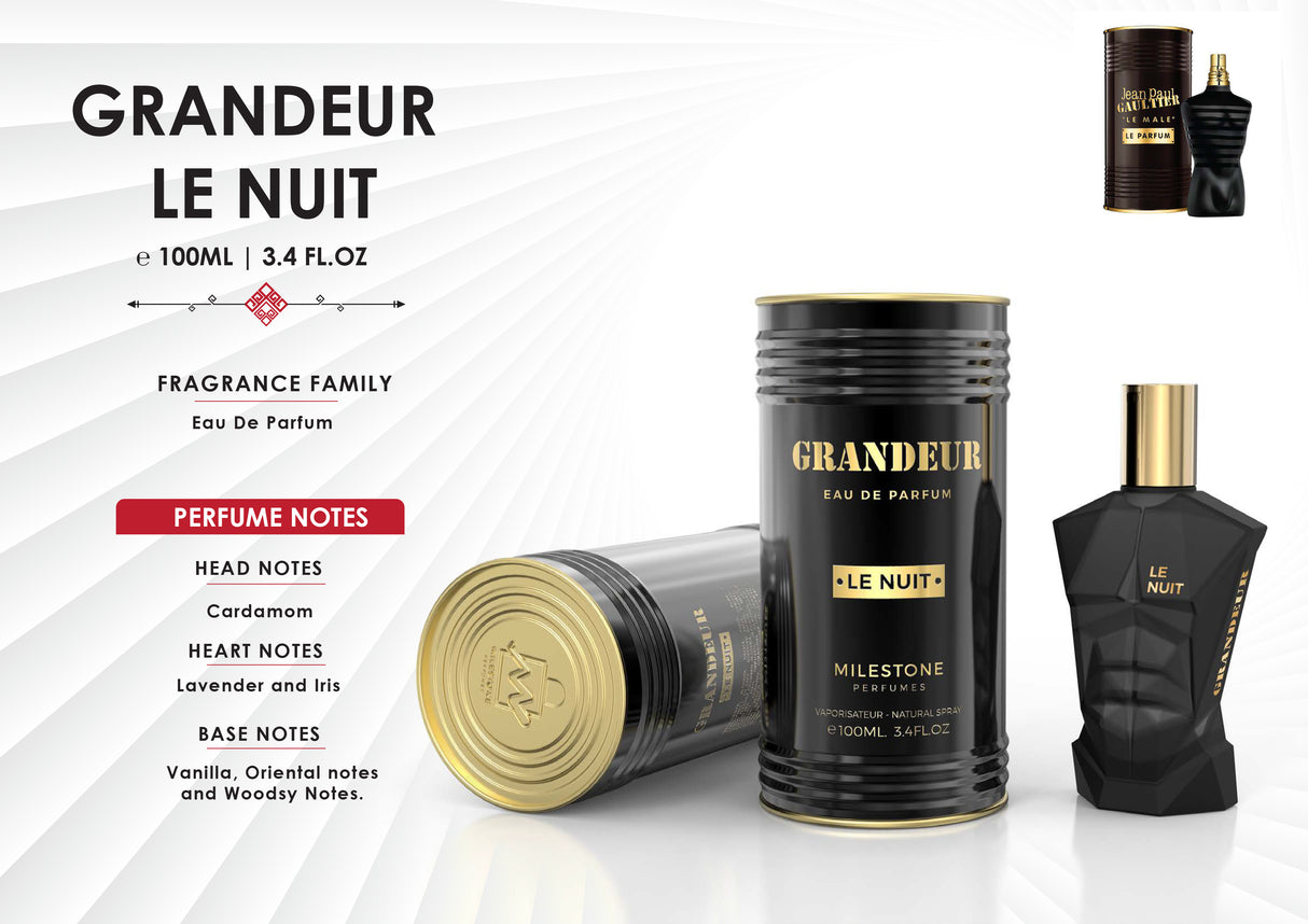 Grandeur Le Nuit by Milestone Perfumes - Eau De Parfum for Man 3.4 Fl Oz / 100ML