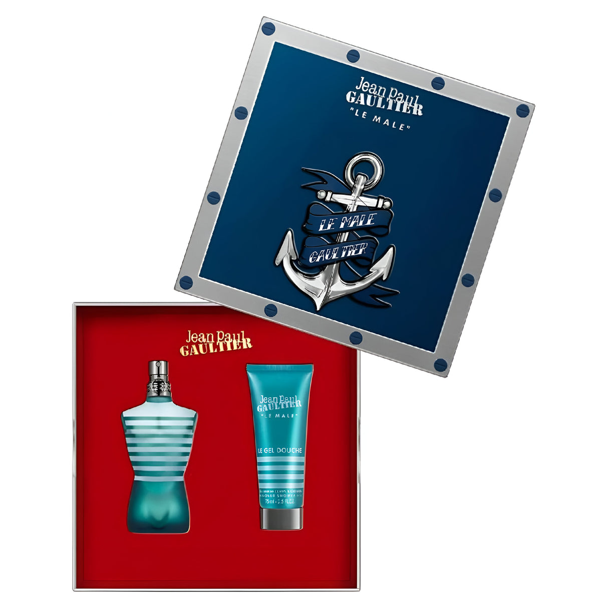 Jean Paul Gaultier Le Male Set - Eau de Parfum for Men 2.5Fl.oz - Shower Gel 2.5Fl.oz